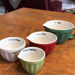 Four measuring cup set; peace, hope, love and joy!! Add them to your kitchen!!